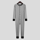 Aidase Autumn Clothing Men's Skinny One-Piece Pajamas Set Casual Striped O Neck Long-Sleeved Wholesale Romper Cotton Jumpsuit 2025 New aidase-shop