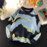 Aidase Tie Dye Round Neck Sweater Men's Autumn and Winter Korean Style Trendy Loose Knit Pullover Sweater aidase-shop