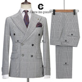 Aidase Cenne Des Graoom Classic Full Men's Suit Plaid 2 Pcs Vintage Double-Breasted Jacket Vest Pants for Office Business Wedding