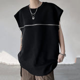 Aidase American Zipper Design Sleeveless Men Top Loose Shoulder T-shirt Vest 2024 Sleeveless New Fashion Summer aidase-shop