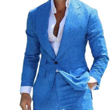 Aidase Costume Summer Linen Blue Beach Wedding Tuxedos Peaked Lapel One Button Groom Wear Formal Best Man Blazer Suits (Jacket+Pants) aidase-shop