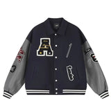 Aidase American Letter Embroidery Bomber Jacket Men Women Autumn Winter Leather Sleeves Patchwork Coat Unisex Varsity Baseball Outwear aidase-shop