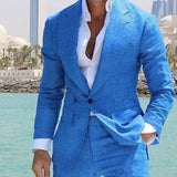 Aidase Costume Summer Linen Blue Beach Wedding Tuxedos Peaked Lapel One Button Groom Wear Formal Best Man Blazer Suits (Jacket+Pants) aidase-shop