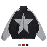 Aidase Spring Bomber Jacket Men Women Vintage Star Pattern Harajuku Y2k Windbreaker Coat Streetwear Zipper Patchwork Outerwear Unisex aidase-shop