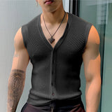 Aidase 2024 Men Tank Tops Mesh Hollow Out Solid V Neck Sleeveless Summer Male Vests Transparent Streetwear Fashion Men Clothing aidase-shop