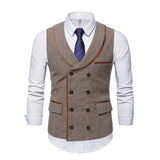 Aidase Men's Fashion Double Breasted Vest V-neck Casual Gentleman Waistcoat Wedding Business Suit Vest aidase-shop