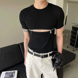 Aidase 2024 Men T Shirt Zipper Solid Color O-neck Short Sleeve Fashion Men Crop Tops Summer Streetwear Casual Camisetas Navy Navel Tees aidase-shop