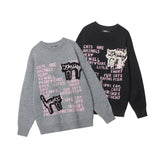 Aidase Printed Sweaters Men's Cat Letter Pattern Loose Comfortable Harajuku Couple Knitwear Street Hip Hop Oversize Pullovers Christmas aidase-shop