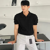 Aidase Summer Clothing Men's Light Luxury Knitted Jacquard Polo Shirt V-Neck Solid Color Short-sleeved Korean Popular Leisure Knitwear aidase-shop