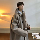 Aidase Autumn Winter Thick Woolen Coat Men's Loose Fitting Fake Two-piece Hooded Trench Coat Men's Trendy Windbreaker Mid Length Jacket aidase-shop