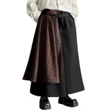 Aidase  Men Double Layer Chinese Calligraphy Splicing Irregular Culottes 2024 New Genderless Waist Strap Loose Wide Leg Pants Unisex aidase-shop