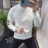 Aidase Slim Fit Black Hoodieless Sweatshirt for Men Round Neck Pullover White Male Clothes Crewneck Emo High Quality S Luxury Cheap Top aidase-shop