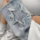 Aidase Star Patchwork Yellow Clay Color Jeans Summer Men Denim Shorts Trendy Streetwear Five-point Pants Straight Jeans Shorts aidase-shop