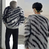 Aidase American Niche Zebra Print Men's Sweater Round Neck Pullover Mohair Knitted Jacket Trendy Contrast Color Male Tops aidase-shop