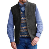 Aidase Herringbone Men Vest Blue Stand Collar Wedding Tweed Male Gentleman Business Waistcoat For Wedding Banquet Set aidase-shop