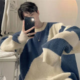 Aidase Sweater Handsome Male Student Wearing Knitted Sweater Autumn and Winter Round Neck Contrasting Coarse Yarn Knitted Sweater aidase-shop