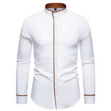 Aidase winter outfits men Fashion Men's Long Sleeve T-Shirts Solid Color Henry Collar Casual Formal Mens Dress Shirt Social Streetwear Mens Clothing aidase-shop