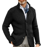 Mens Stand Collar Knitted Coat Long Sleeve Sweater Cardigan Jacket Solid Thick Warm Casual Cardigan Knitting Sweatercoat