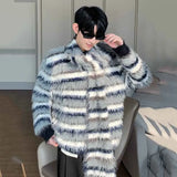 Winter Men's Sweater Niche Design Striped Contrast Color Pullovers Heavy Woolen Scarf Loose Mink Velvet Knitwear aidase-shop