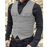 44.28Aidase Men's Suit Vest Brown Burgundy Herringbone Wool Tweed Vintage Steampunk Waistcoat Formal Business Vests for Men Wedding aidase-shop