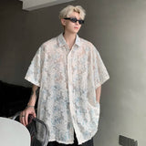 Aidase Transparent Floral Handsome Shirts Summer Thin Fashion Casual Streetwear Loose Shirt Breathable Short Sleeve Men's Clothing