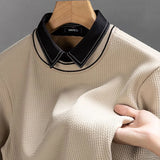 Aidase Spring and Autumn Oversized Versatile Korean Edition Trend Solid Color Long Sleeve Polo Collar Fake Two Piece Knitted Shirt aidase-shop