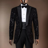 Aidase Shining Sequins Men Suits Tuxedo Slim Fit Notched Lapel One Button Blazer with Pants 2 Pcs Tailored Groom Wedding Party Jacket aidase-shop