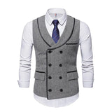 Aidase Men's Fashion Double Breasted Vest V-neck Casual Gentleman Waistcoat Wedding Business Suit Vest aidase-shop