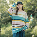 Aidase Autumn Striped Sweaters Men Korean Loose Streetwear Men's Pullovers Oversized Knitted Sweater Men Green Striped Sweater Women