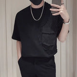 Aidase Fashion Printed Spliced Pockets Loose Striped T-Shirt Men's Clothing  Summer New Oversized Casual Pullovers Korean Tee Shirt