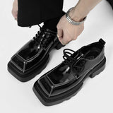 Aidase Men's Japan Karajuku Korean Style Fashion Glossy Streetwear Thick Platform Casual Black Leather Shoes Lace Up Sneakers Shoes aidase-shop