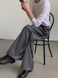 Aidase Grey Casual Suit Pant Men Spring Summer Solid Color Baggy Fold Straight Wide Leg Pants Male Japanese Fashion Vintage Trousers aidase-shop