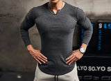 =Aidase Men Summer Slim Fit Fashion Long Sleeved Top Fitness Motion Hip Hop Streetwear Running And Fitness V Neck Trend Top aidase-shop