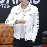 Aidase Men's Denim Jacket Short Rivet Casual Slim White Male Jean Coats Korea Lxury Washed in Lowest Price Size L of Fabric Rock Joker aidase-shop