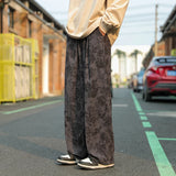 Aidase Summer Casual Pants Elastic Waist Straight Wide Leg Printed Pants Baggy Japanese Lightweight Trousers aidase-shop