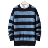 Aidase Plus Size Men Sweater Stripe Round Neck Loose Pullover Male Jumper Spring Sweater for Men Work Daily Wear Men Striped Pullovers