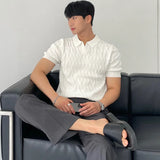 Aidase Summer Clothing Men's Light Luxury Knitted Jacquard Polo Shirt V-Neck Solid Color Short-sleeved Korean Popular Leisure Knitwear aidase-shop