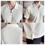 Aidase Men's Short-Sleeved White Golf Shirt, Seersucker Mesh Fabric, Ice Silk Thin High Elastic Half Zipper Polo Shirt,T-shirt aidase-shop