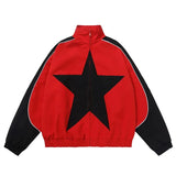 Aidase Spring Bomber Jacket Men Women Vintage Star Pattern Harajuku Y2k Windbreaker Coat Streetwear Zipper Patchwork Outerwear Unisex aidase-shop