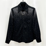 Aidase Men Sexy Diamond Shoulder Pad Shirt Autumn Genderless Fashion Lazy Style Nightclub Performance Loose Long Sleeve Shirt Unisex aidase-shop