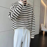 Aidase Tops Baggy T Shirts for Men Knit Male Clothes Hollowed Out Stripe Funny with Free Shipping Long Sleeve High Quality Brand New A aidase-shop