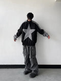 Aidase Retro Bomber Jacket Men Women Five-pointed Star Patchwork High Street Varsity Coats Oversized Harajuku Y2k Sport Outwear Autumn aidase-shop