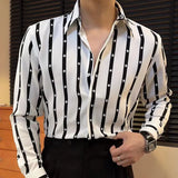 Aidase Stripe Color Contrast Shirt Social Business Shirt Men British Slim Shirt Trend Men Office Button Down Long Sleeve Shirt aidase-shop