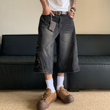 Aidase American Washed Denim Shorts Men Loose Cut Wide Leg Straight Leg Cropped Pants 2024 High Street Male New Fashion aidase-shop