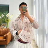 Aidase Men Sheer Floral Shirt Fashion Sexy Mesh See-through Long Sleeve Shirts Summer Casual Blouse Neutral Thin Loose LGBT Clothing aidase-shop