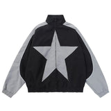 Aidase Spring Bomber Jacket Men Women Vintage Star Pattern Harajuku Y2k Windbreaker Coat Streetwear Zipper Patchwork Outerwear Unisex aidase-shop