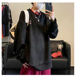 Autumn New Suede Sweatshirts Man Loose Urban Gothic Style Letter Printing Fashion Pullovers Street Tops Sweatshirt Harajuku Y2k aidase-shop