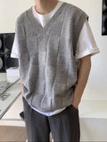 Aidase Men's Clothing Long Plaid Plain Knit Sweater Male Loose Fit Vest Sleeveless Waistcoat Solid Color Casual Japanese Retro aidase-shop