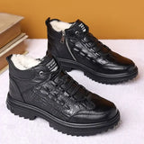 Aidase Snow Boots for Men Black High Top Lace Up Leather Winter Shoes Man Waterproof Casual Fashion Footwear Quality Fleece New in Fur aidase-shop