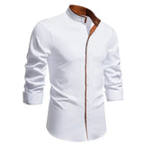 Aidase winter outfits men Fashion Men's Long Sleeve T-Shirts Solid Color Henry Collar Casual Formal Mens Dress Shirt Social Streetwear Mens Clothing aidase-shop